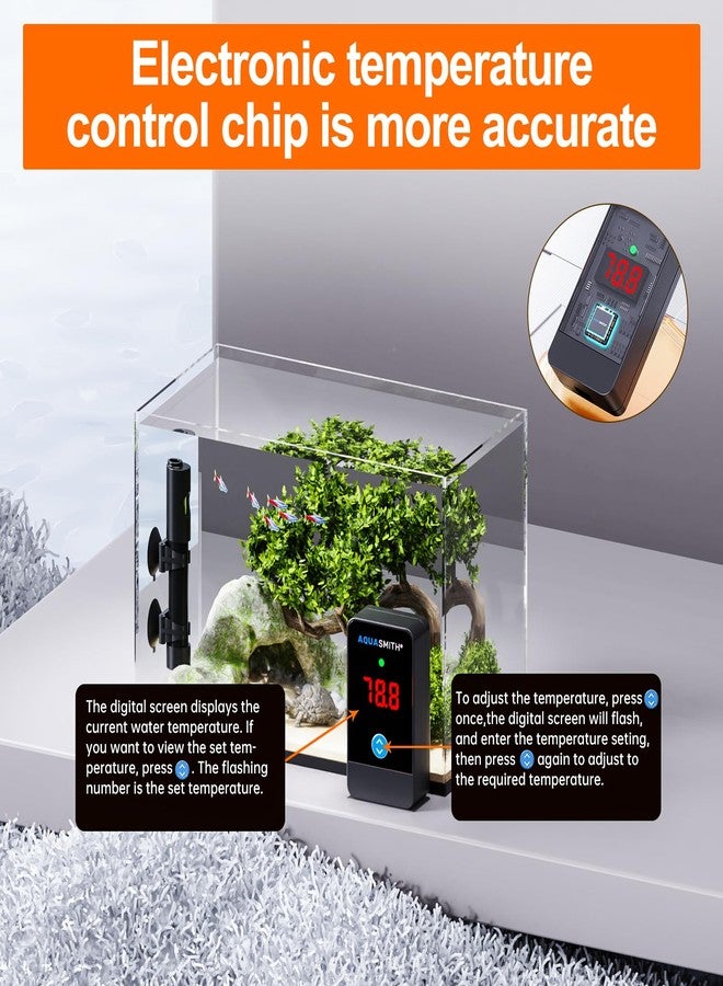 سخان حوض السمك AQUASMITH، سخان غاطس لحوض السمك بقدرات 50 واط/100 واط/150 واط/200 واط/300 واط/500 واط، وحدة تحكم LED خارجية، مع حماية من ارتفاع درجة الحرارة وإيقاف تشغيل تلقائي عند ترك الماء. - Image 3